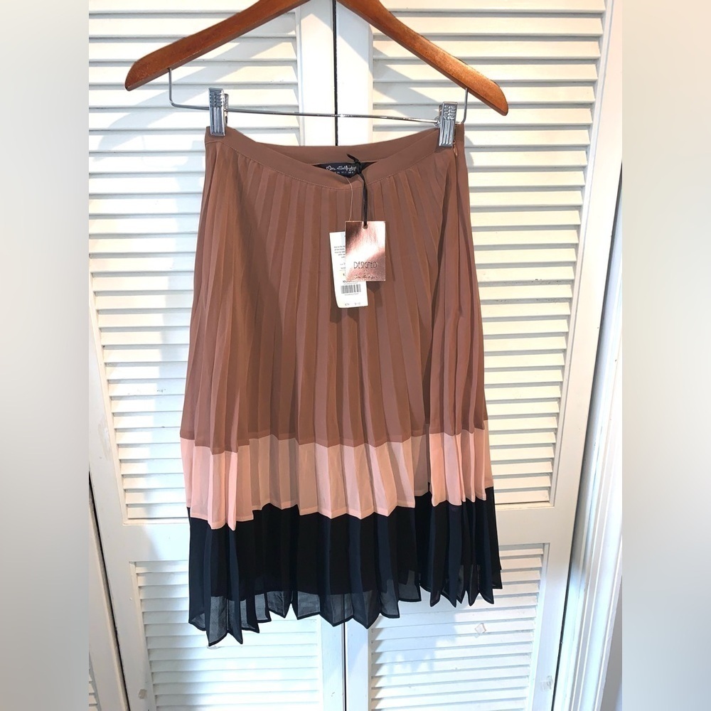 Pleated A-line Skirt Colorblock Brown and black NWT